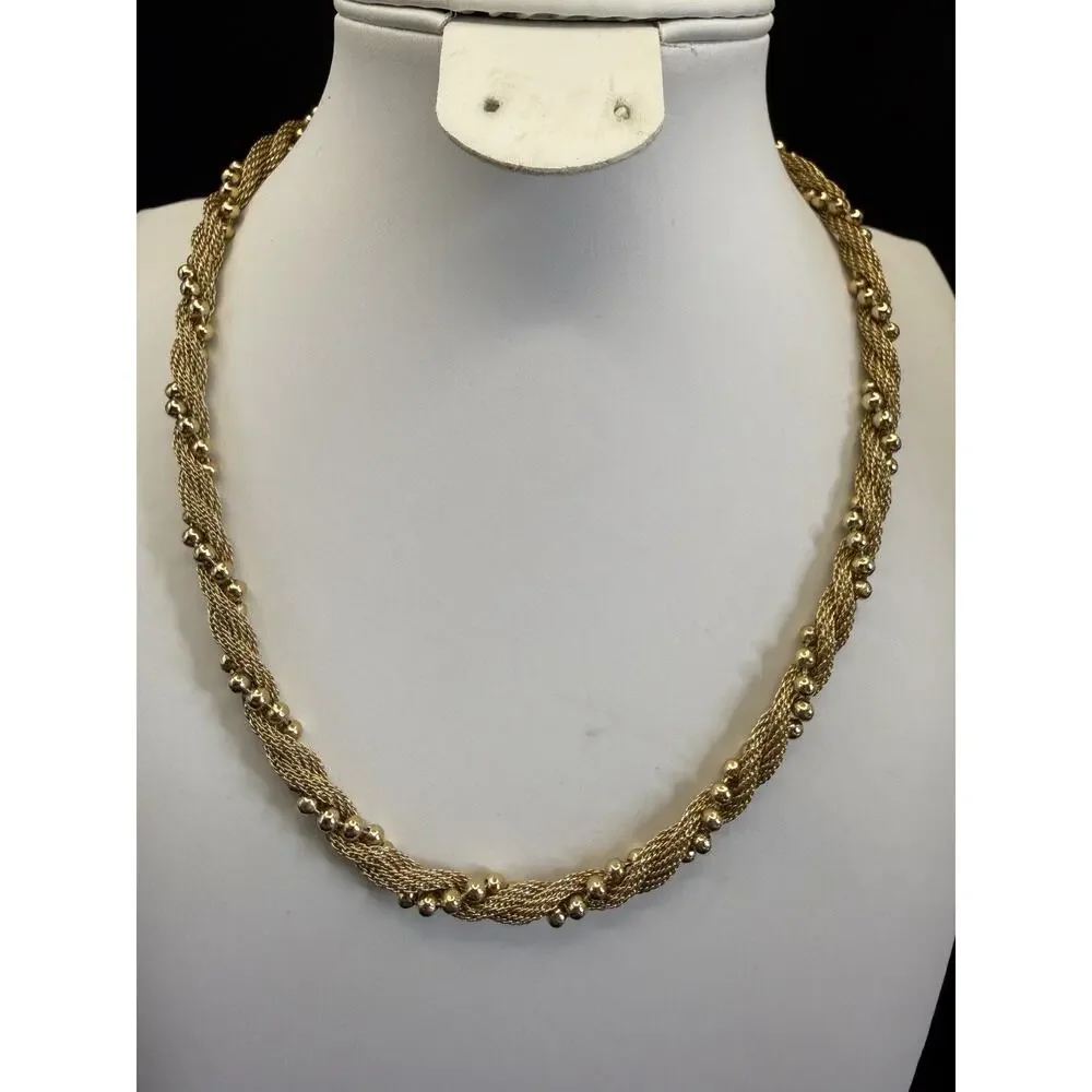 Vintage 1983 AVON Gold Tone Mesh Twisted Rope Chain Beads Necklace 16